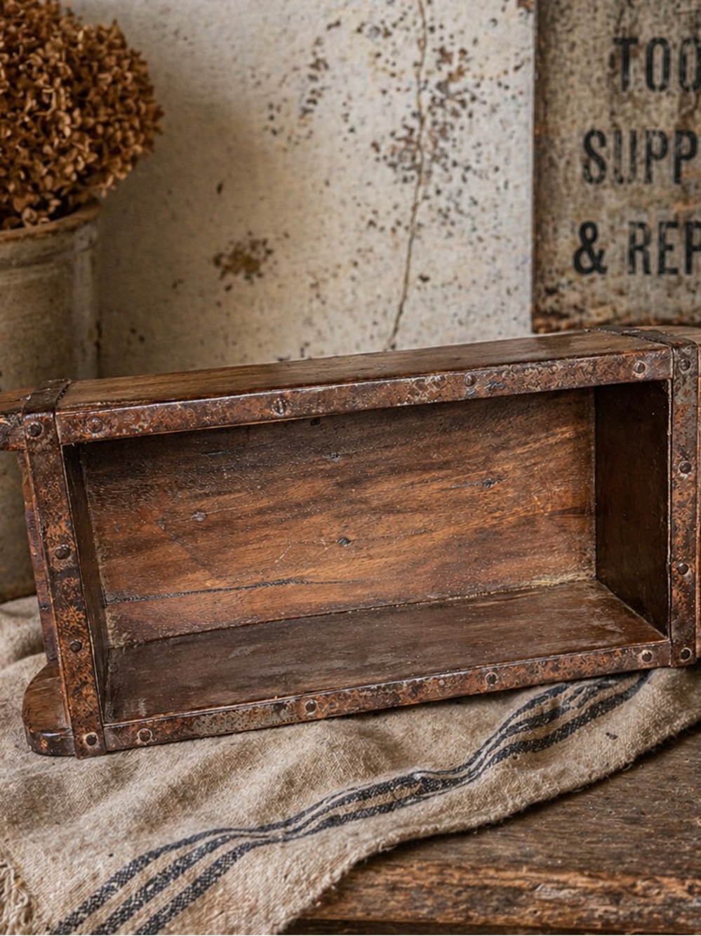Antique Wooden Brick Mold Primitive Brick Form Rustic Farmhouse Early 1900s Mold